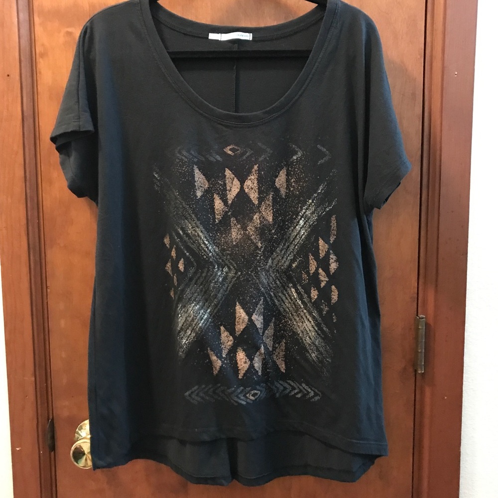 Maurice's Dark Gray Top with Metallic Aztec Print